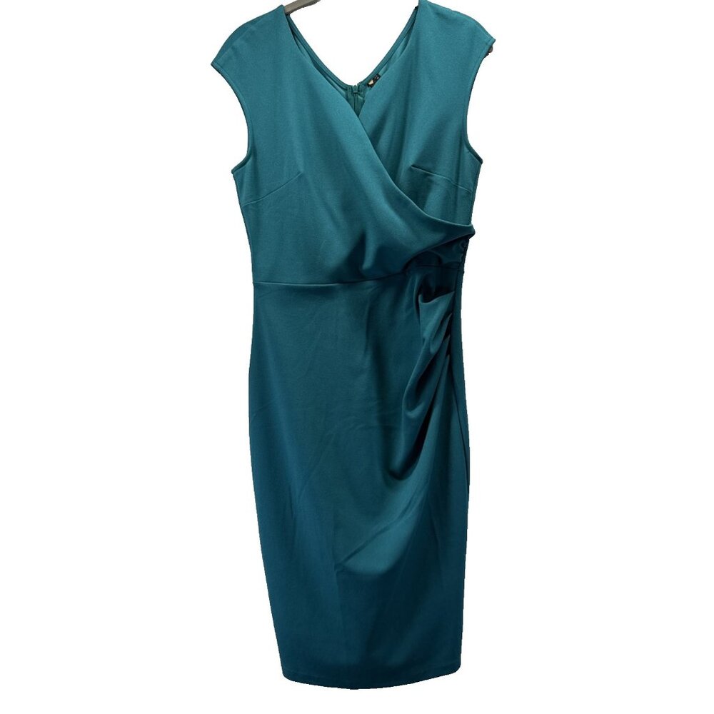 Miusol Dress Size Medium Teal Faux Wrap Sleeveless Ruffle Knee Party Zip Stretch
